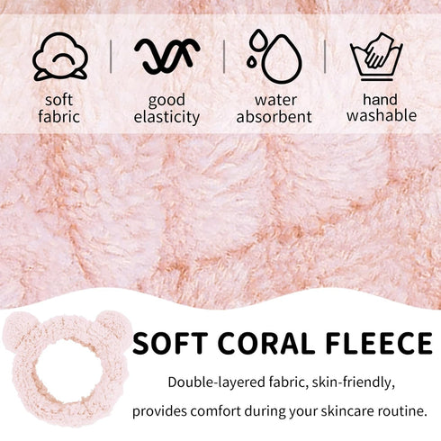 WHAVEL 2PCS Spa Headband Cute Headband for Washing Face, Bear Ears Makeup Headband Kawaii Skincare Headbands Face Wash Headband Soft Facial Hair B...